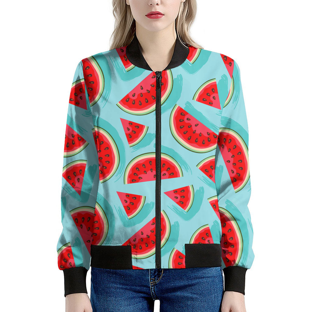 Blue Watermelon Pieces Pattern Print Women's Bomber Jacket