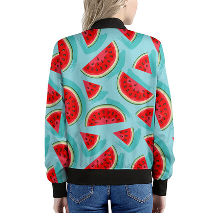 Blue Watermelon Pieces Pattern Print Women's Bomber Jacket
