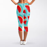 Blue Watermelon Pieces Pattern Print Women's Capri Leggings