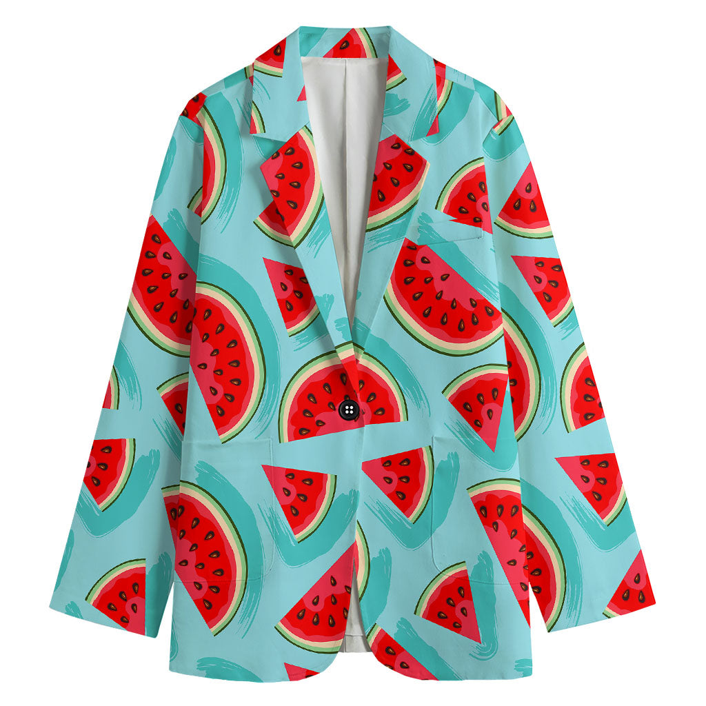 Blue Watermelon Pieces Pattern Print Women's Cotton Blazer