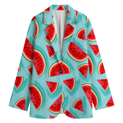 Blue Watermelon Pieces Pattern Print Women's Cotton Blazer