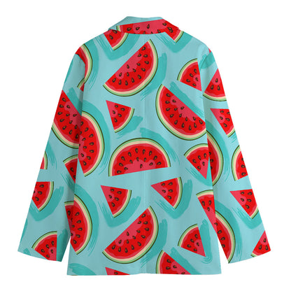 Blue Watermelon Pieces Pattern Print Women's Cotton Blazer