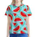 Blue Watermelon Pieces Pattern Print Women's Polo Shirt