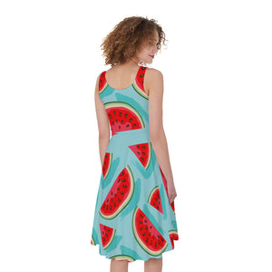 Blue Watermelon Pieces Pattern Print Women's Sleeveless Dress