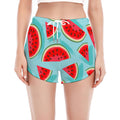 Blue Watermelon Pieces Pattern Print Women's Split Running Shorts