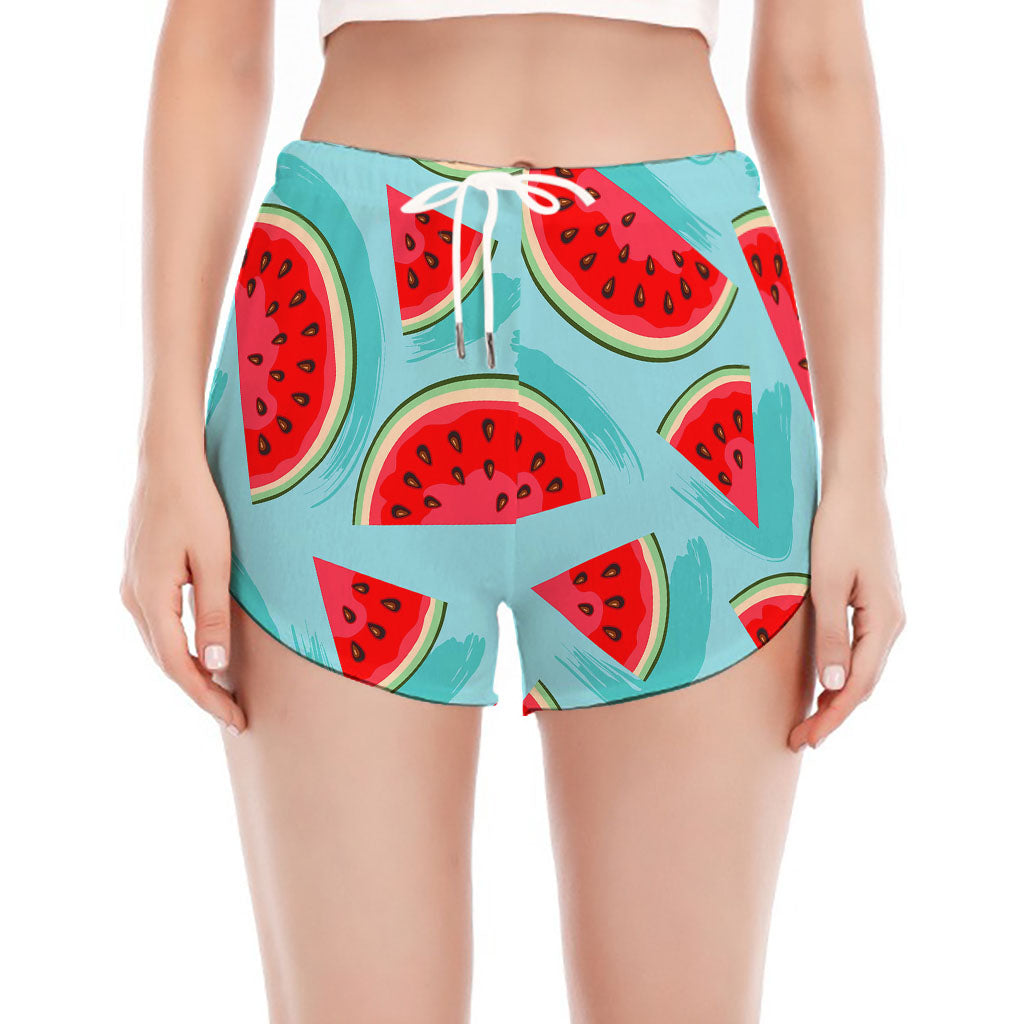 Blue Watermelon Pieces Pattern Print Women's Split Running Shorts