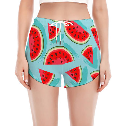 Blue Watermelon Pieces Pattern Print Women's Split Running Shorts