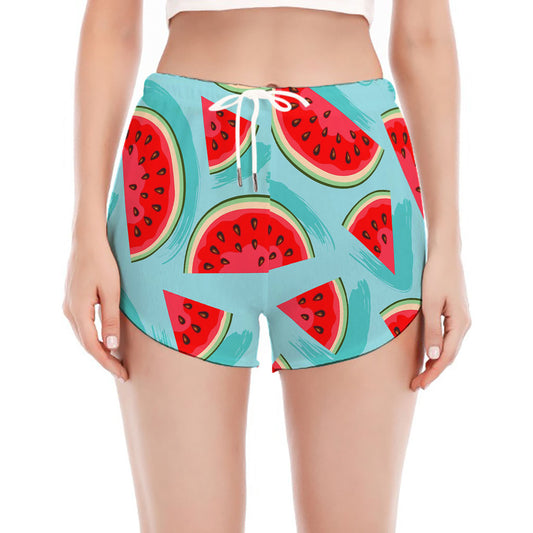 Blue Watermelon Pieces Pattern Print Women's Split Running Shorts