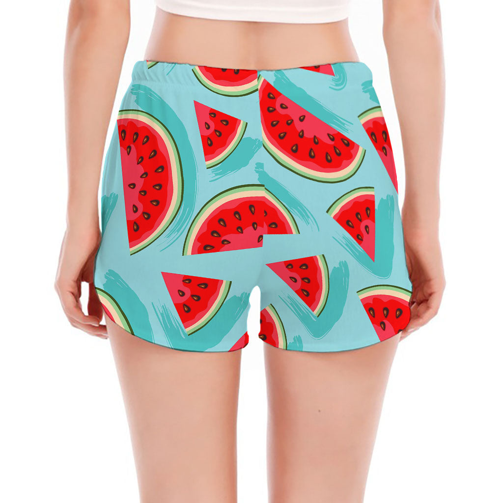 Blue Watermelon Pieces Pattern Print Women's Split Running Shorts