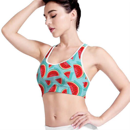 Blue Watermelon Pieces Pattern Print Women's Sports Bra