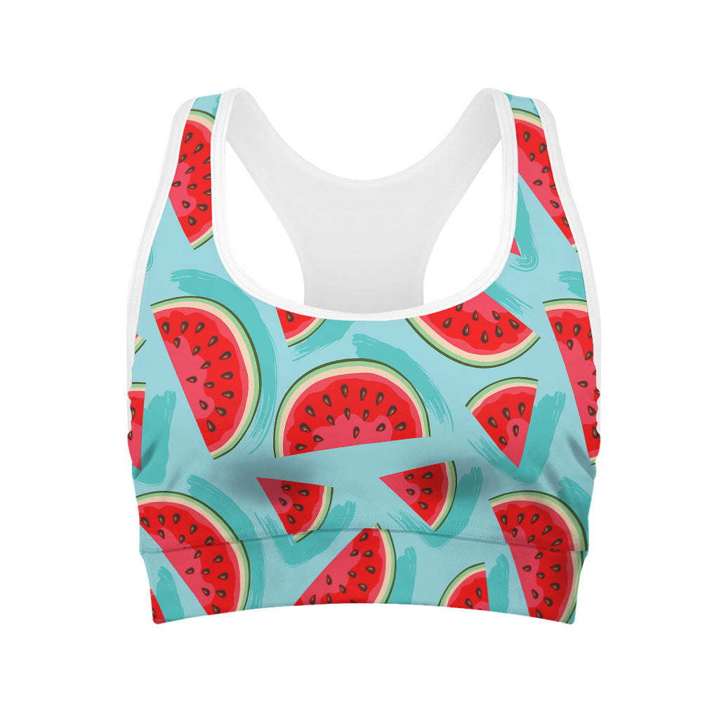 Blue Watermelon Pieces Pattern Print Women's Sports Bra