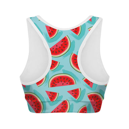 Blue Watermelon Pieces Pattern Print Women's Sports Bra