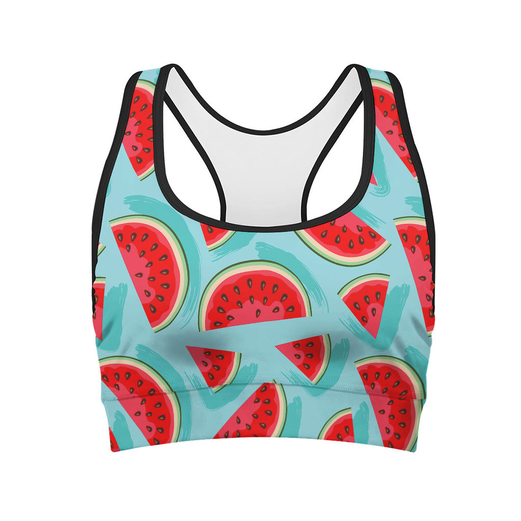 Blue Watermelon Pieces Pattern Print Women's Sports Bra