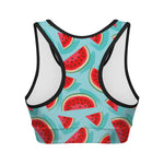 Blue Watermelon Pieces Pattern Print Women's Sports Bra