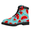 Blue Watermelon Pieces Pattern Print Padded Collar Lace Up Boots
