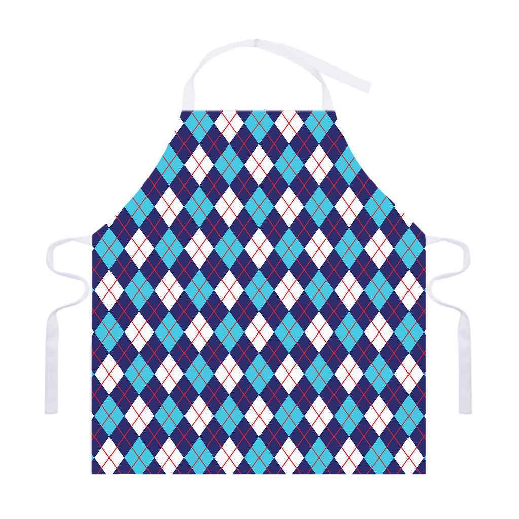 Blue White And Red Argyle Pattern Print Adjustable Apron