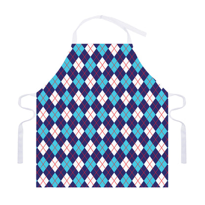 Blue White And Red Argyle Pattern Print Adjustable Apron