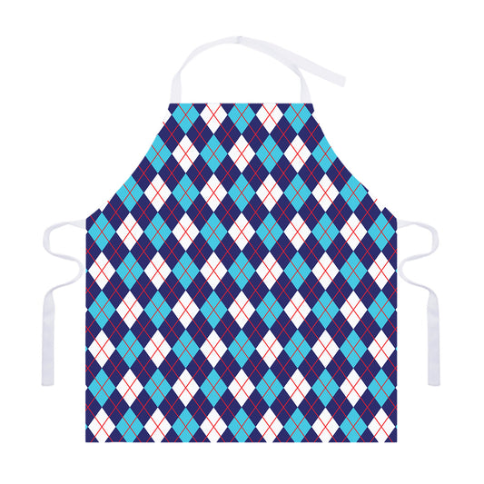 Blue White And Red Argyle Pattern Print Adjustable Apron