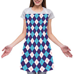 Blue White And Red Argyle Pattern Print Adjustable Apron