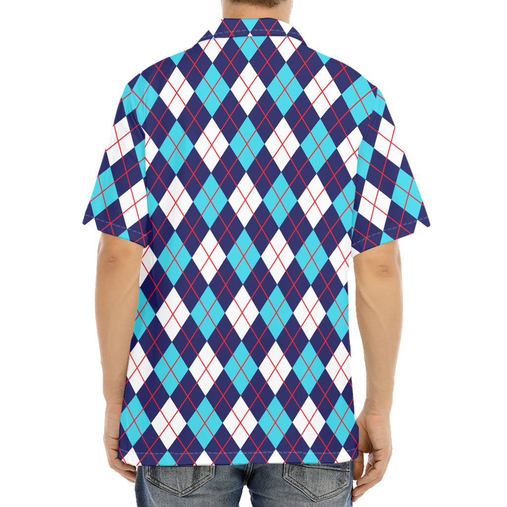 Blue White And Red Argyle Pattern Print Aloha Shirt