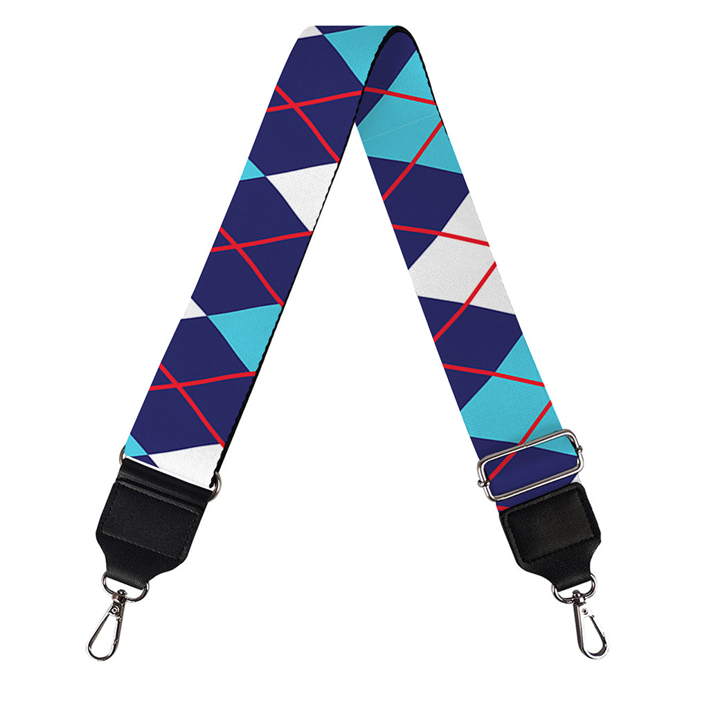 Blue White And Red Argyle Pattern Print Bag Strap