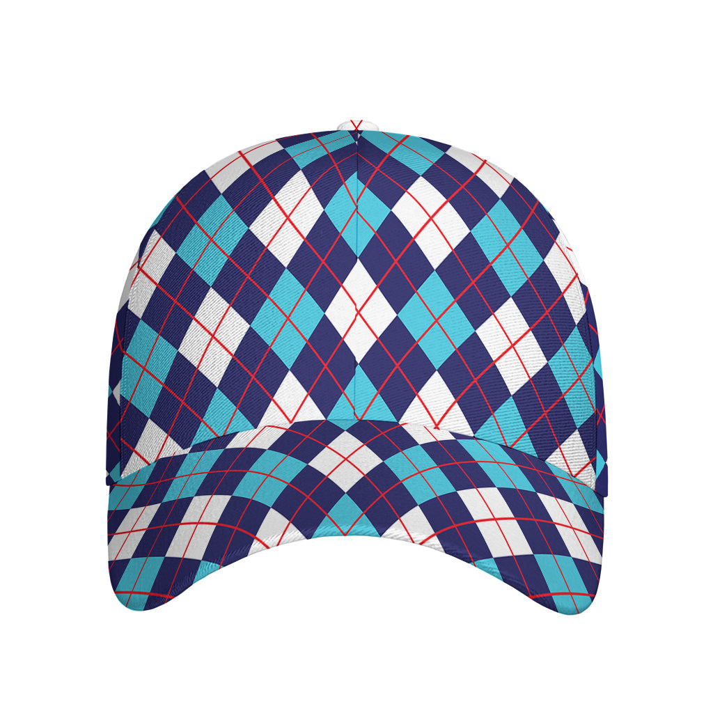 Blue White And Red Argyle Pattern Print Baseball Cap