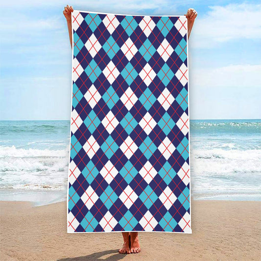 Blue White And Red Argyle Pattern Print Beach Towel