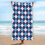 Blue White And Red Argyle Pattern Print Beach Towel