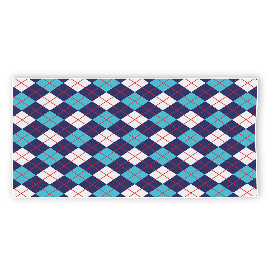 Blue White And Red Argyle Pattern Print Beach Towel