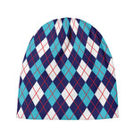Blue White And Red Argyle Pattern Print Beanie