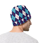 Blue White And Red Argyle Pattern Print Beanie