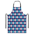 Blue White And Red Argyle Pattern Print Bib Apron With Pocket