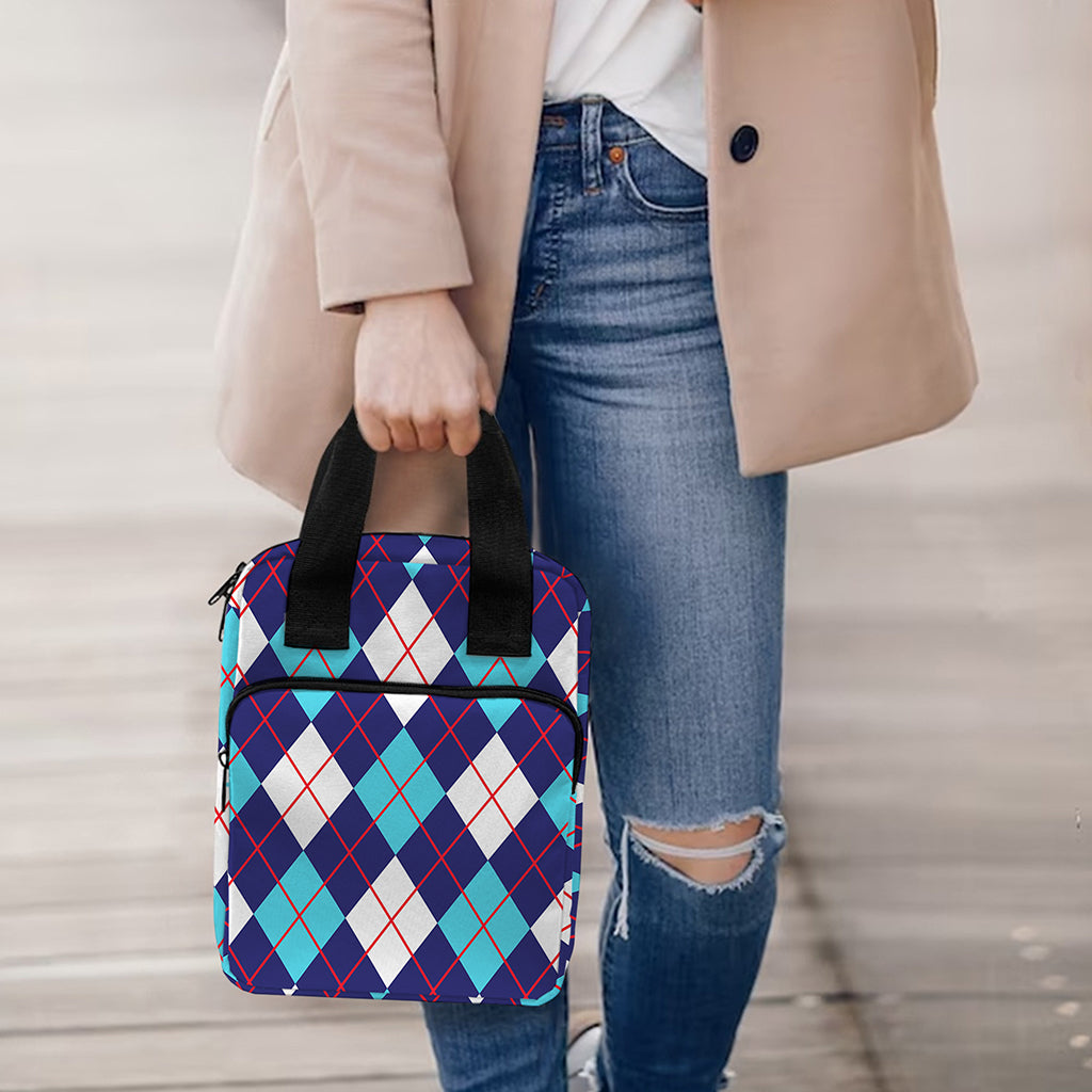 Blue White And Red Argyle Pattern Print Bible Tote Bag