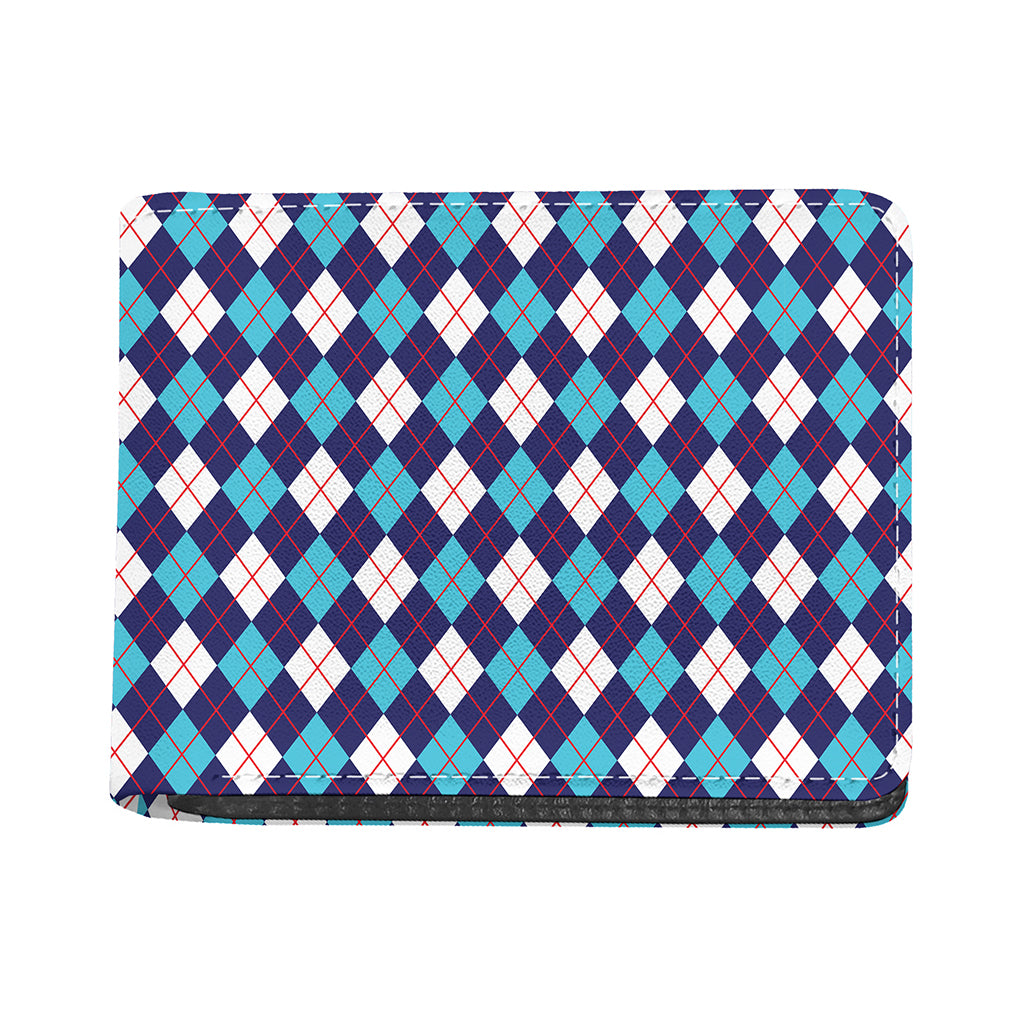 Blue White And Red Argyle Pattern Print Bifold Wallet