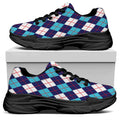 Blue White And Red Argyle Pattern Print Black Chunky Shoes
