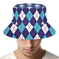 Blue White And Red Argyle Pattern Print Bucket Hat