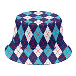 Blue White And Red Argyle Pattern Print Bucket Hat
