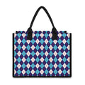 Blue White And Red Argyle Pattern Print Canvas Tote Bag