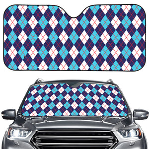 Blue White And Red Argyle Pattern Print Car Windshield Sun Shade