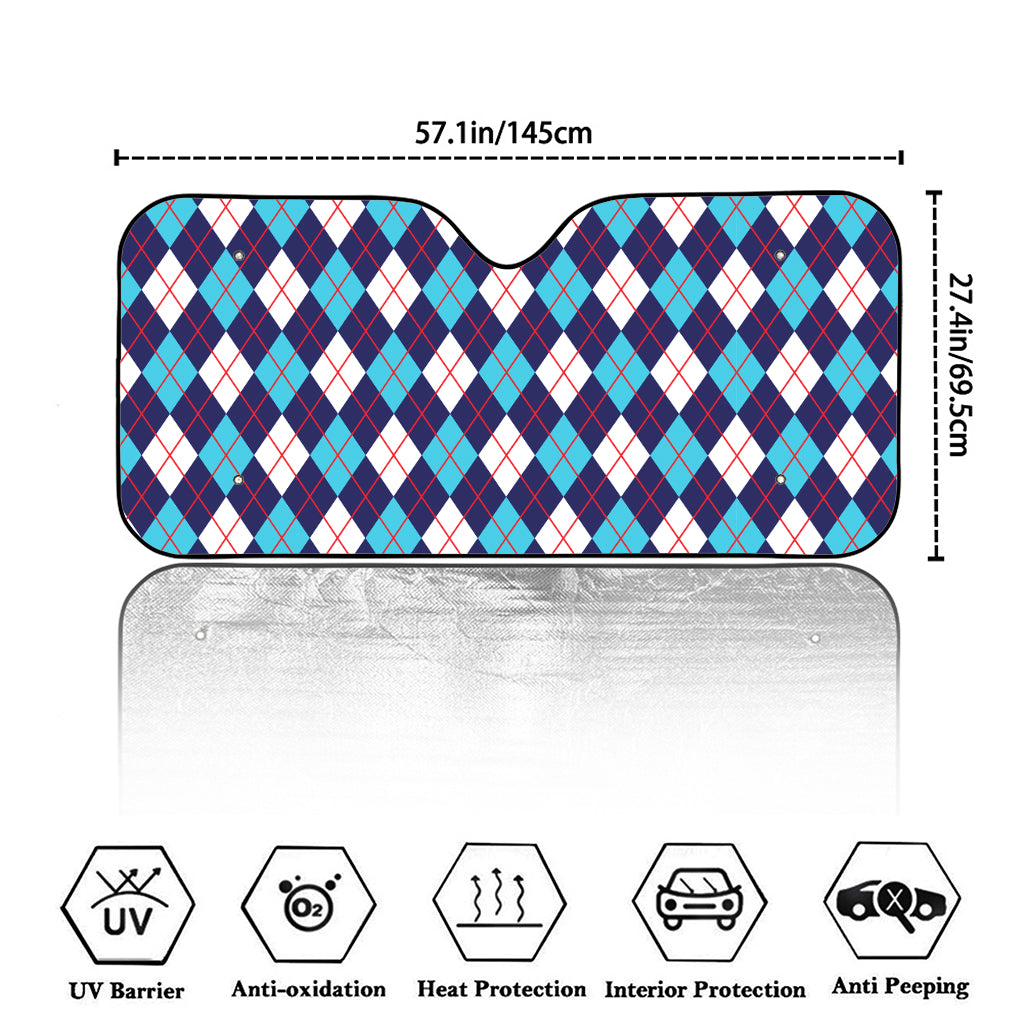 Blue White And Red Argyle Pattern Print Car Windshield Sun Shade