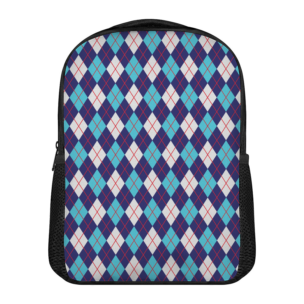Blue White And Red Argyle Pattern Print Casual Backpack