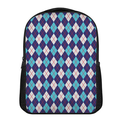 Blue White And Red Argyle Pattern Print Casual Backpack