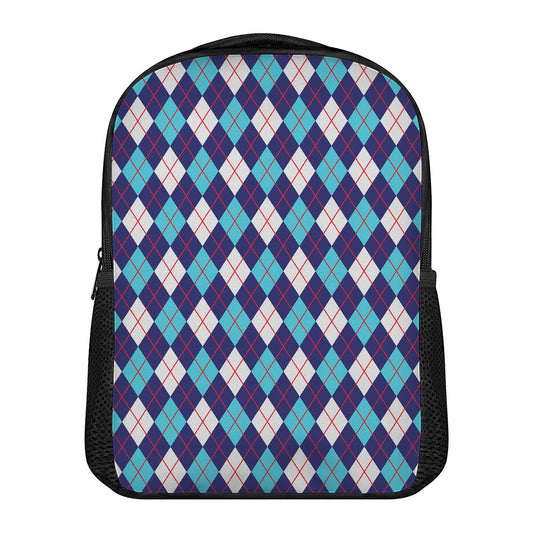 Blue White And Red Argyle Pattern Print Casual Backpack