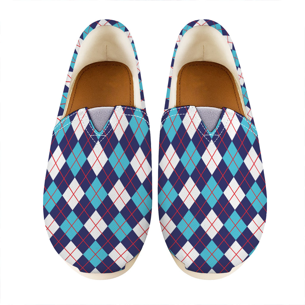 Blue White And Red Argyle Pattern Print Casual Shoes