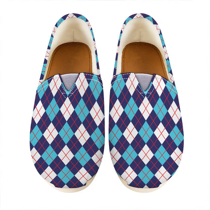 Blue White And Red Argyle Pattern Print Casual Shoes