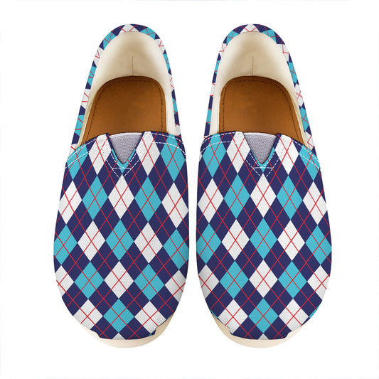 Blue White And Red Argyle Pattern Print Casual Shoes