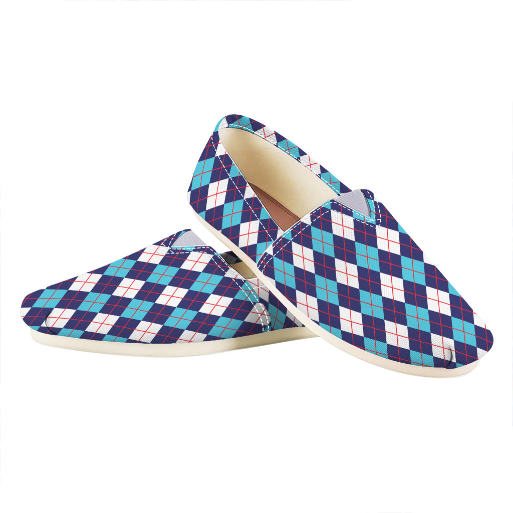 Blue White And Red Argyle Pattern Print Casual Shoes