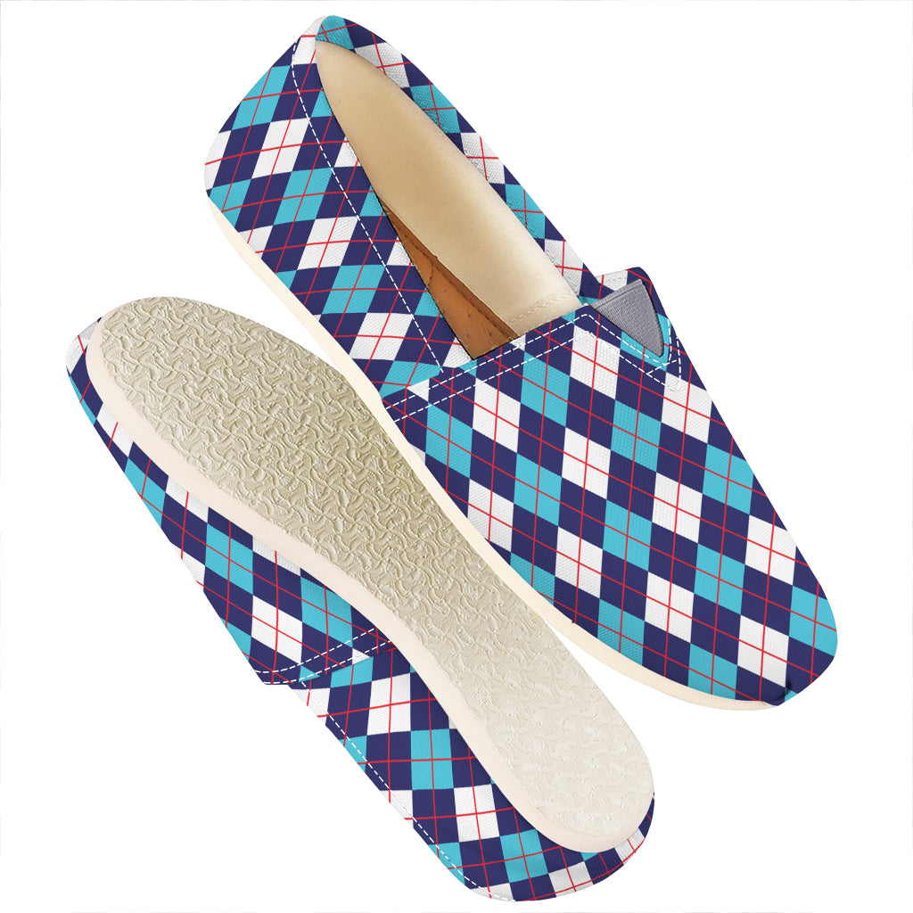 Blue White And Red Argyle Pattern Print Casual Shoes