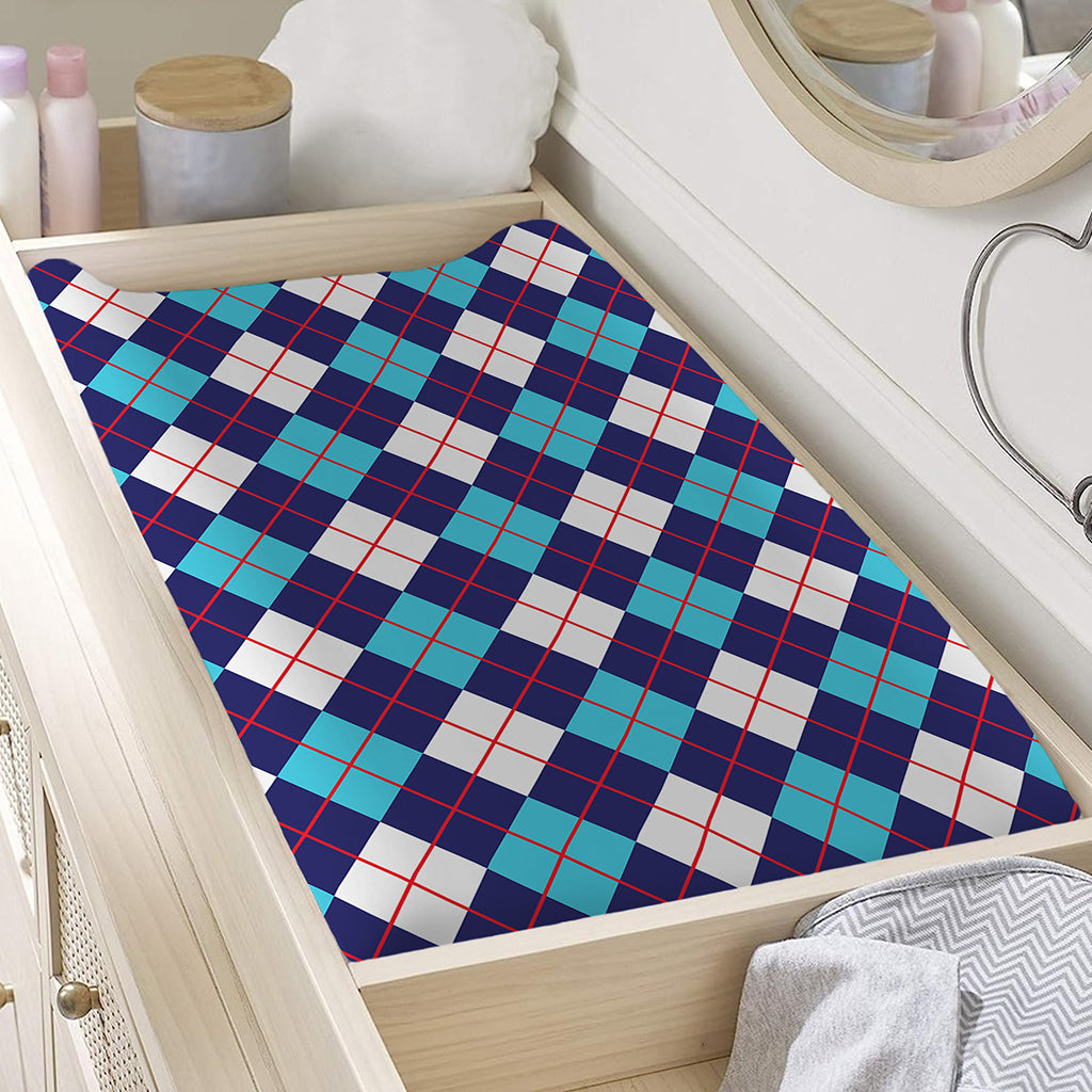Blue White And Red Argyle Pattern Print Changing Pad Cover