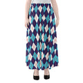 Blue White And Red Argyle Pattern Print Chiffon Maxi Skirt